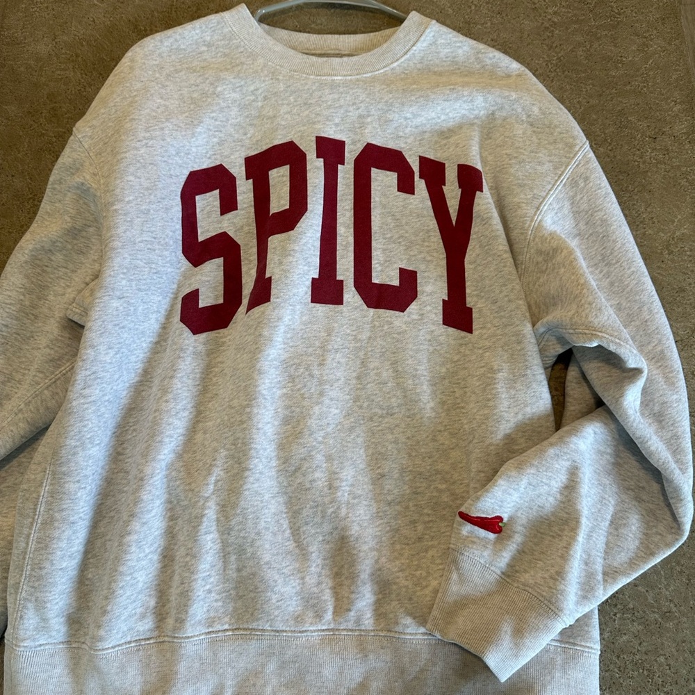 Abercrombie & Fitch Light Gray “Spicy” Sweatshirt and little chili pepper detail